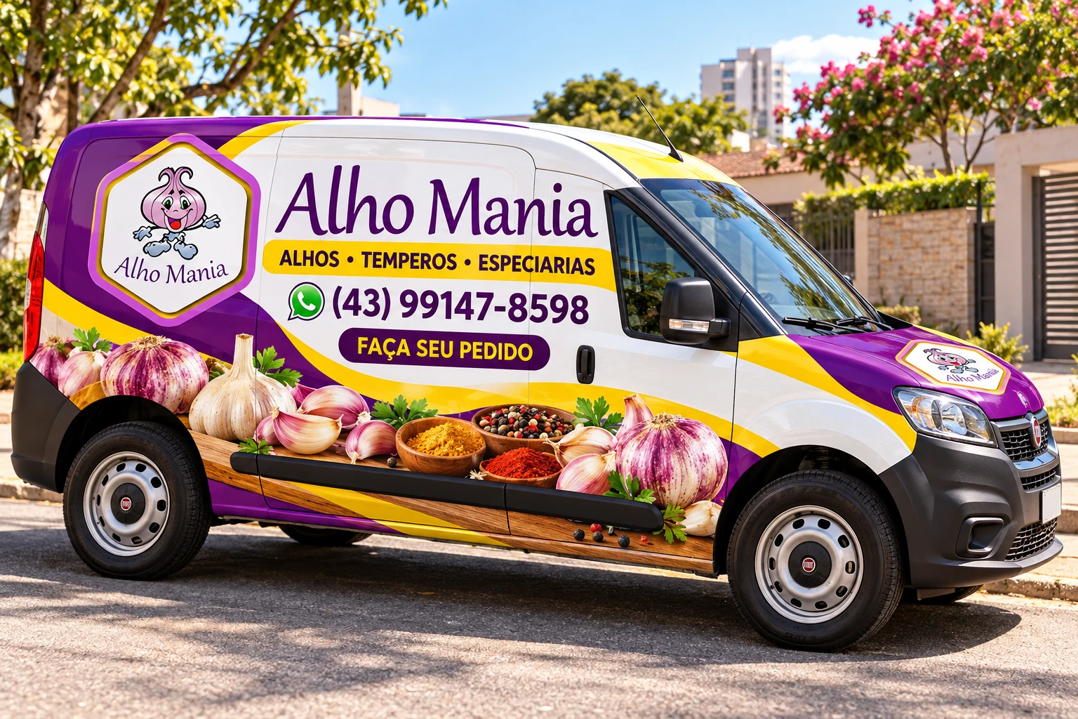 Furgão com a identidade Alho Mania e telefone (43) 99147-8598